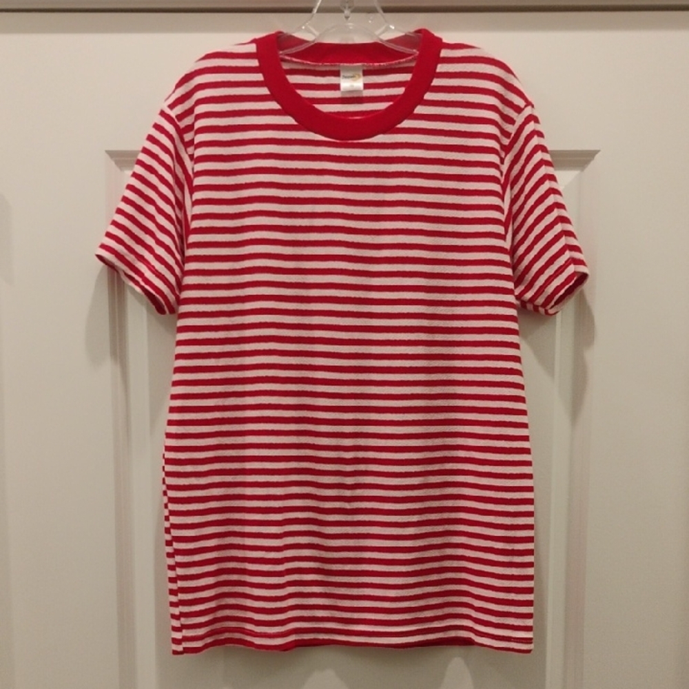 Red and White Striped Short Sleeve Tee